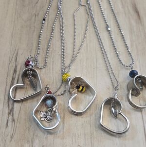 Silver Heart Pendant Necklace with Yellow Bee Charm - Women Jewelry